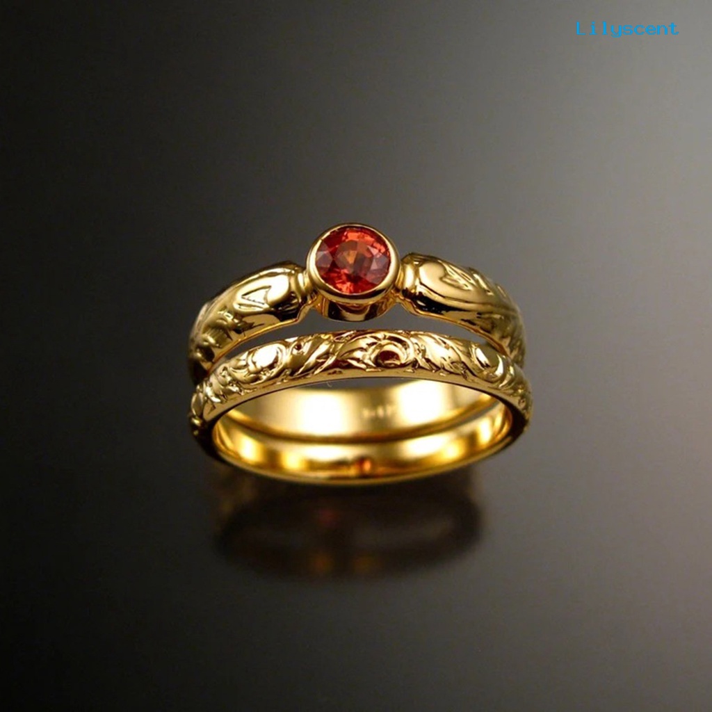 2 Pcs Cincin Berlian Imitasi Bentuk Geometris Warna Merah Untuk Wanita