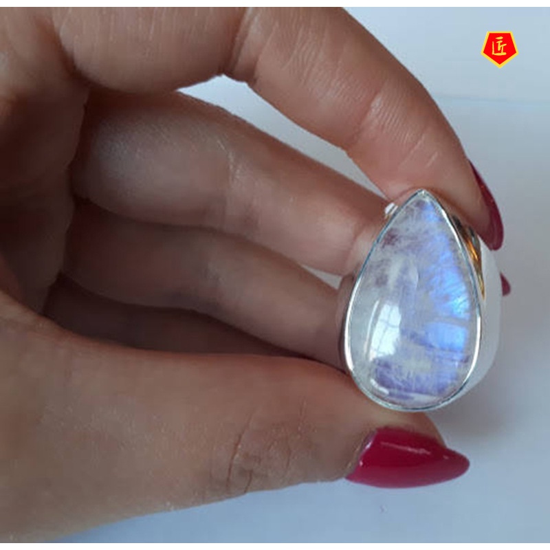 [Ready Stock]European and American Retro Moonstone Ring Punk Exaggerated