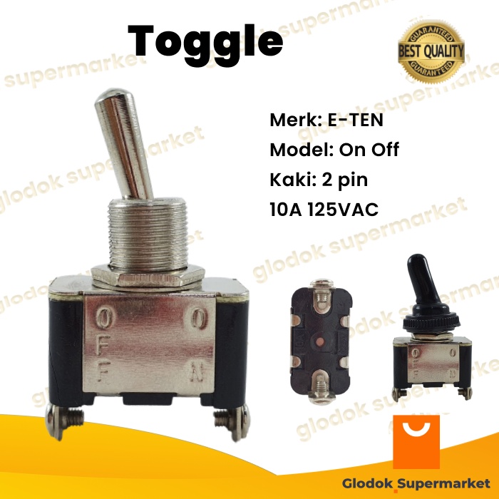 Toggle Switch 2 Pin On OFF E-TEN Saklar Togle Kaki 2p 10A