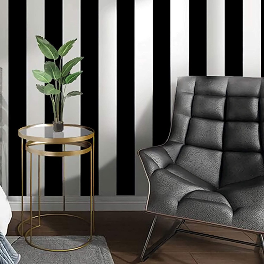 Wallpaper Dinding Salur Hitam Putih 8m s/d 9m x 45cm