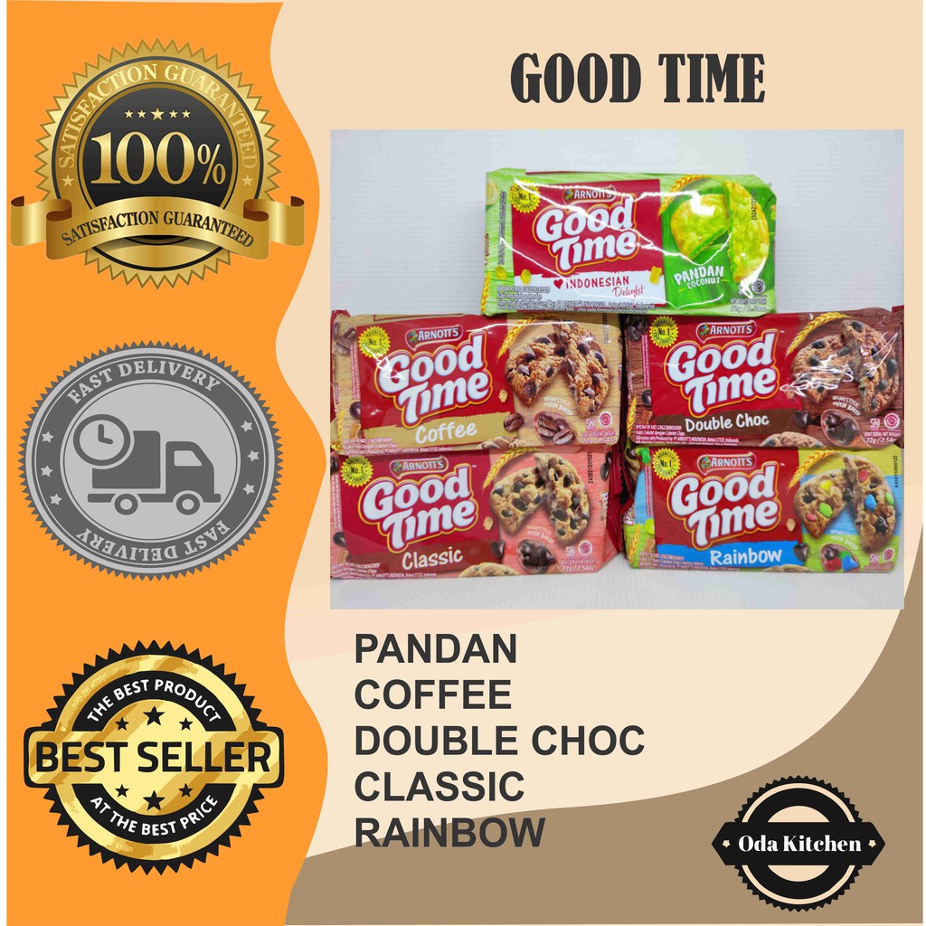 

GOOD TIME COOKIES CHOCOCHIPS DOUBLE CHOC RAINBOW CLASSIC COFFEE PANDAN 72G