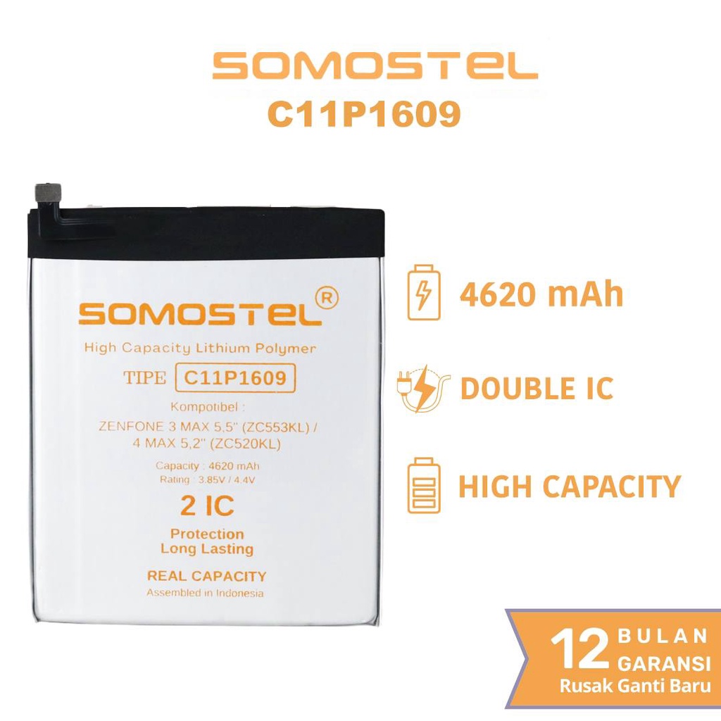 Somostel - C11P1609 Zenfone 3 Max 5.5 ZC553KL / Zenfone 4 Max 5.2 ZC520KL Batre Batrai Baterai