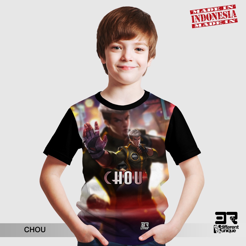 [ COD / BAYAR DI TEMPAT ] KAOS DISTRO PRINTING ANAK ANAK GAMBAR GAMERS ML MOBILE LEGEND CHOU
