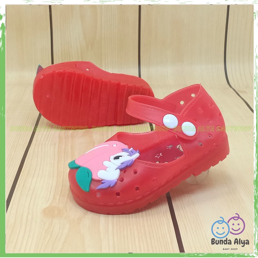 Sepatu Anak Perempuan Jelly LED Usia 6 Bulan Sampai 2 Tahun MERAH Sepatu Anak Cewek Motif Kuda Pony Lucu Sepatu Karet Elastis Bisa Menyala Size 18-23