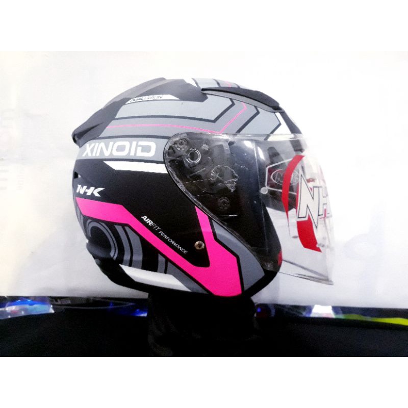 NHK HELM R1 MOTIF XINOID BLACK MATT GREY PINK | NHK R1 DOUBLE VISOR TERMURAH