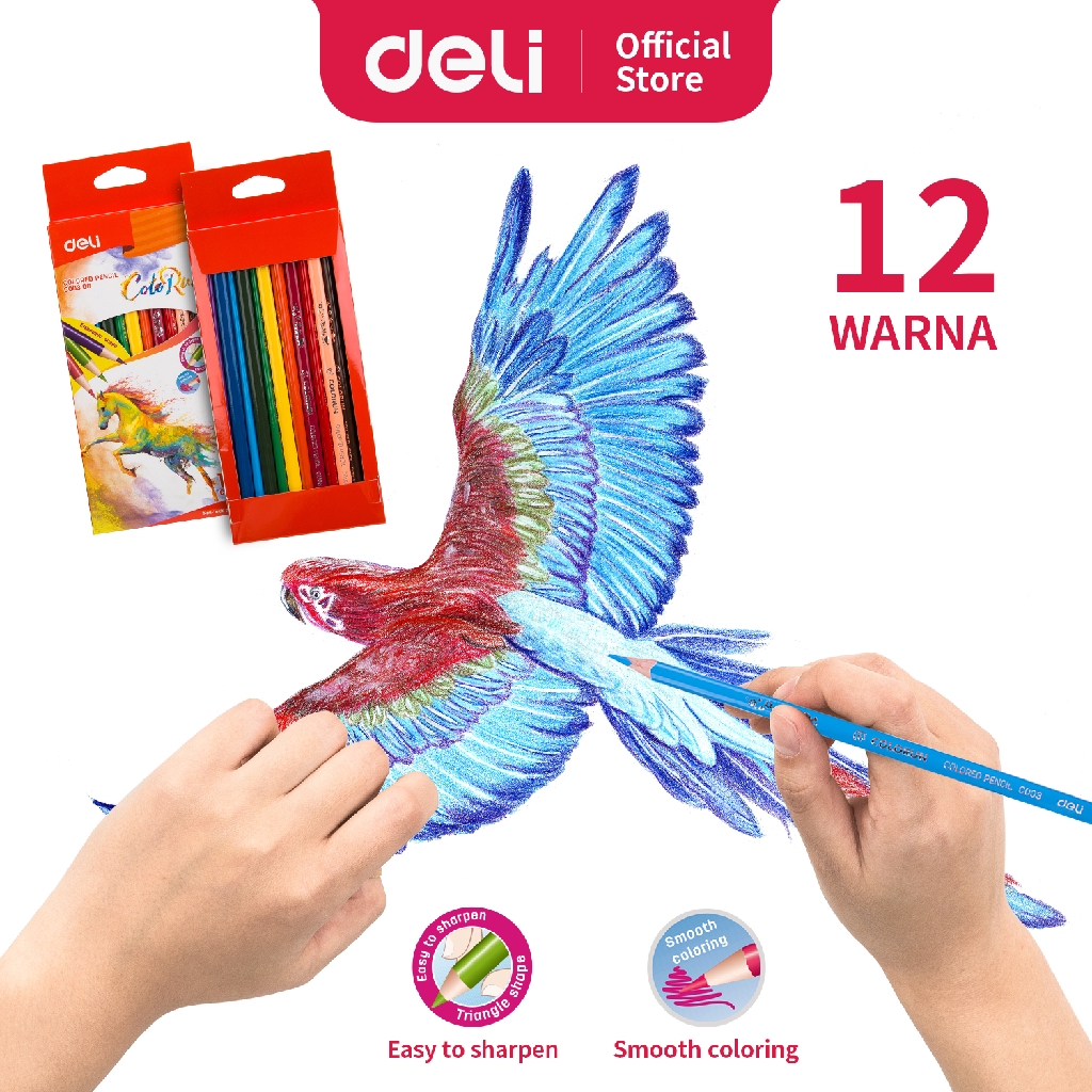Deli Pensil Warna 12/18/24/36 warna menghasilkan warna warni yang halus, tidak beracun EC00330-12 Warna - EC00300