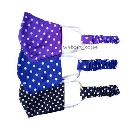 Paket Masker Kain 2 PLY Karet Telinga Motif Polkadot & Konektor Perekat Motif Polkadot Hijaber