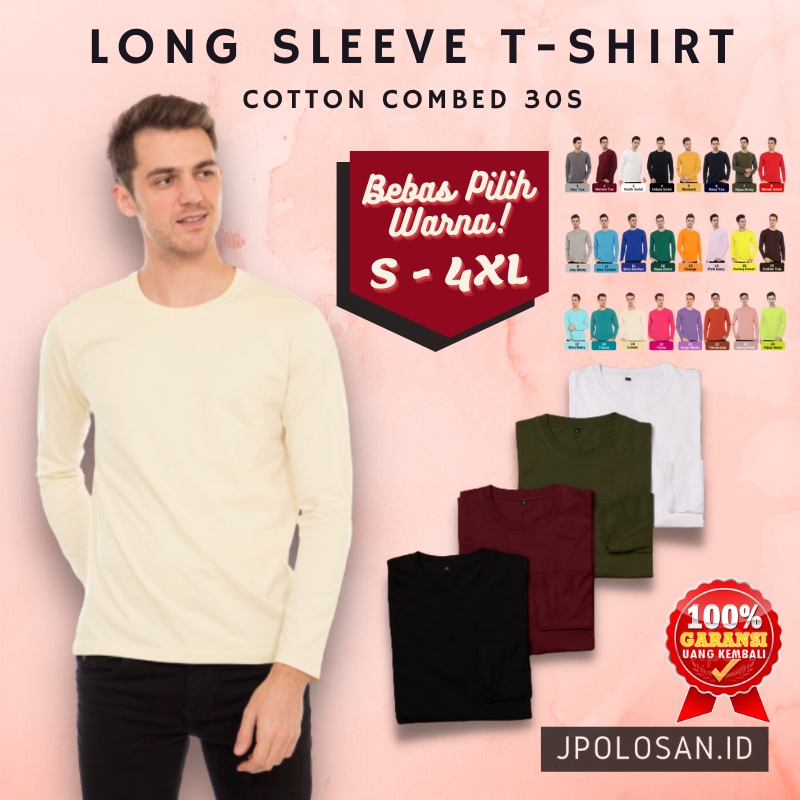 Kaos Putih Pria Distro Cowok Premium Tebal Tshirt Long Sleeve Lengan Panjang Warna Polos Jumbo XXL X