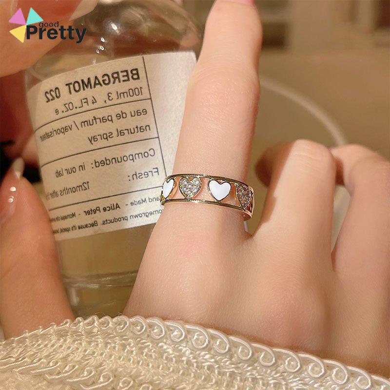 Cincin Ringan Mewah Hollow Keluar Berlian Imitasi Cinta Chic Advanced Adjustable Cincin Wanita - PD