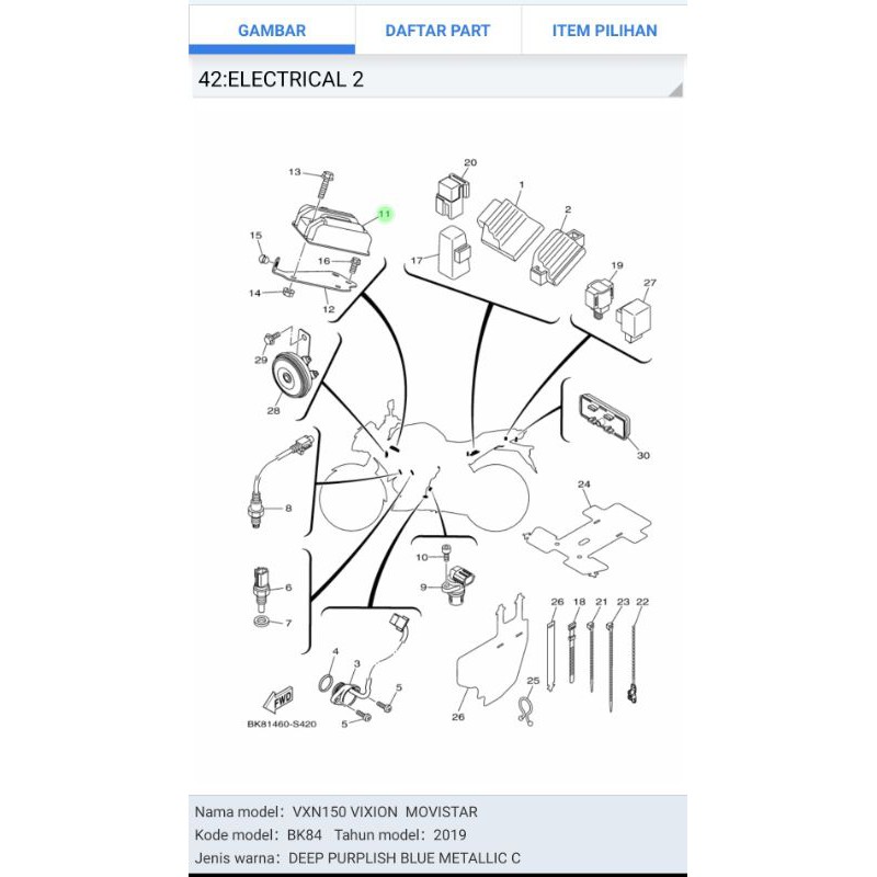 REGULATOR KIPROK VIXION R NEW XSR ASLI ORI YAMAHA BK8 H1960 00