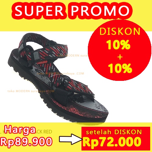 CARVIL KINGSTONE BLACK RED sandal anak sandal gunung flip flop