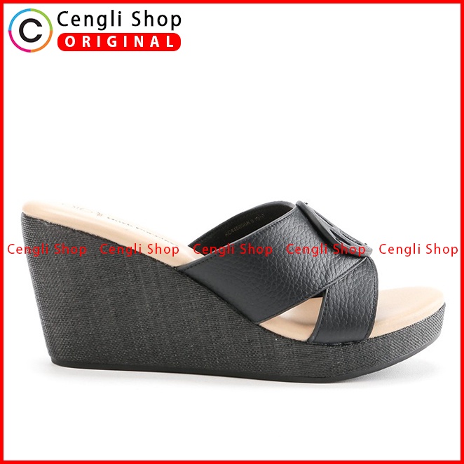 SANDAL WEDGES KULIT HUSH PUPPIES WANITA ORIGINAL TERBARU HITAM HW04