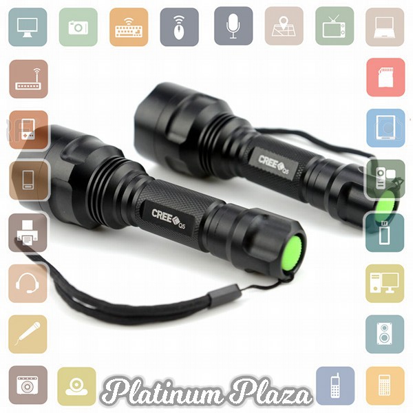 TaffLED Senter LED Flashlight Waterproof Cree Q5 3800 Lumens - C8 - Black`7KIF9M-