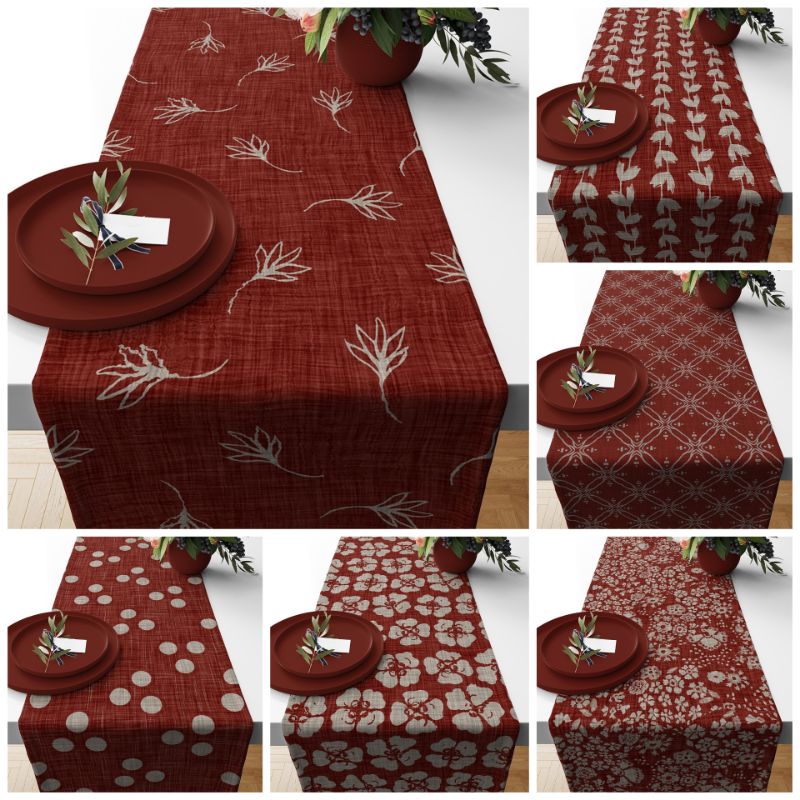 TABLE RUNNER TAPLAK MEJA PRINT MOTIF RED CANVAS 140X40 DAN 230X40 CM