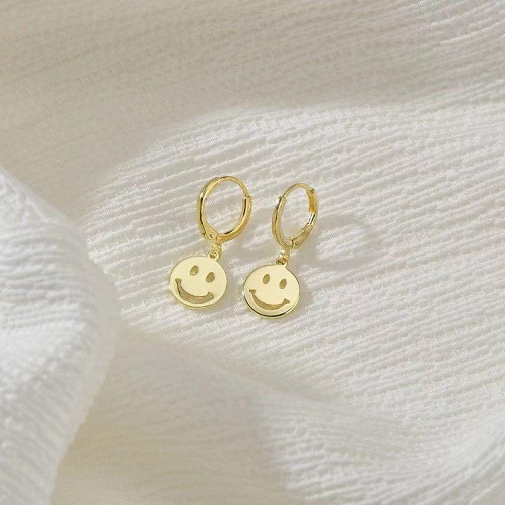 [Elegan] Anting Smiley Face Trendi Elegan Liontin Bahagia Gaya Korea Hoop Earerings Hoop Pesta Perhiasan