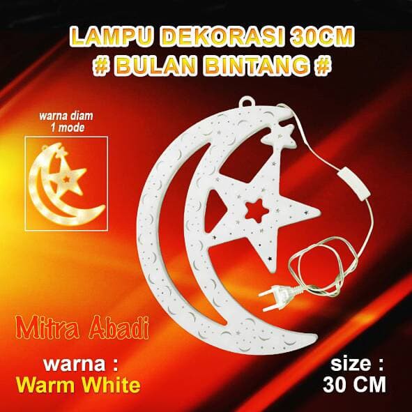 Lampu Dekorasi Bulan Bintang Warm White Panjang 30 cm