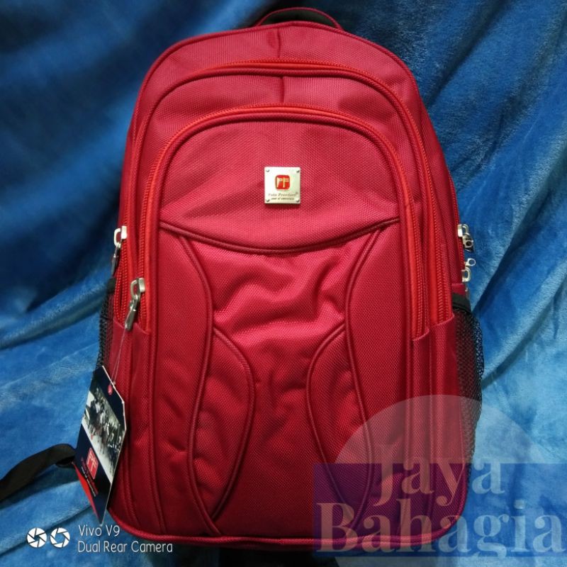 Ransel Laptop Wanita Polo Freedom Merah Tas Sekolah Kuliah Kerja Emboss Belakang Tebal