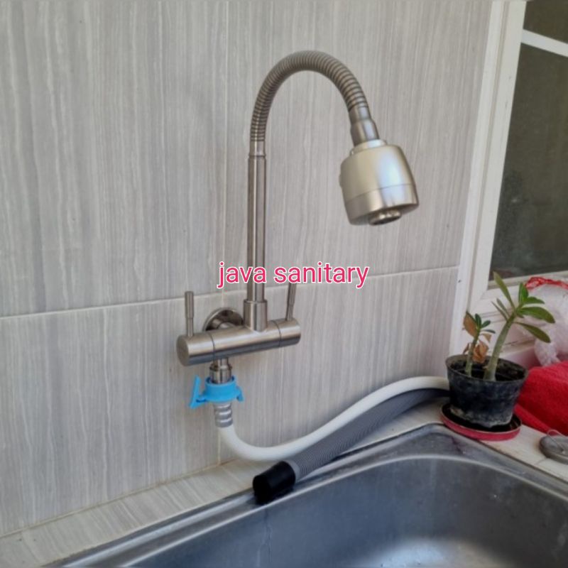 Kran Angsa Double Kran Mesin Cuci/Kran Sink Double/Kran Dapur Cabang