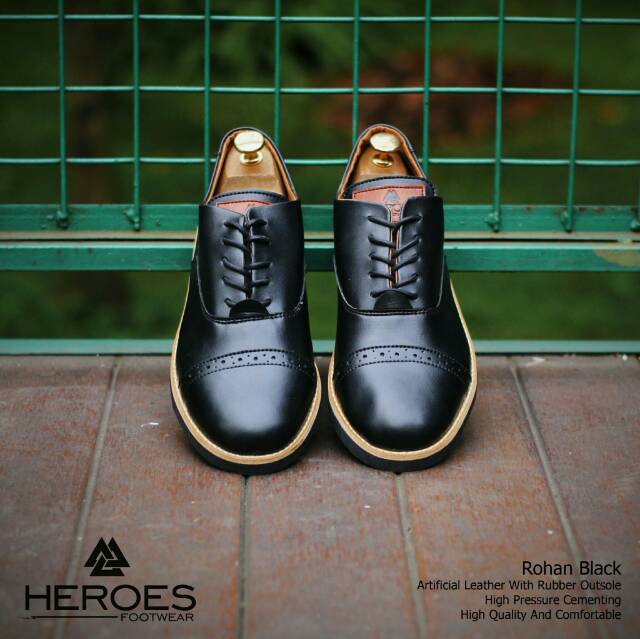 ROHAN BLACK | FORIND x Heroes | Sepatu Oxford Pantofel Santai Kerja Kantor Kuliah Kulit