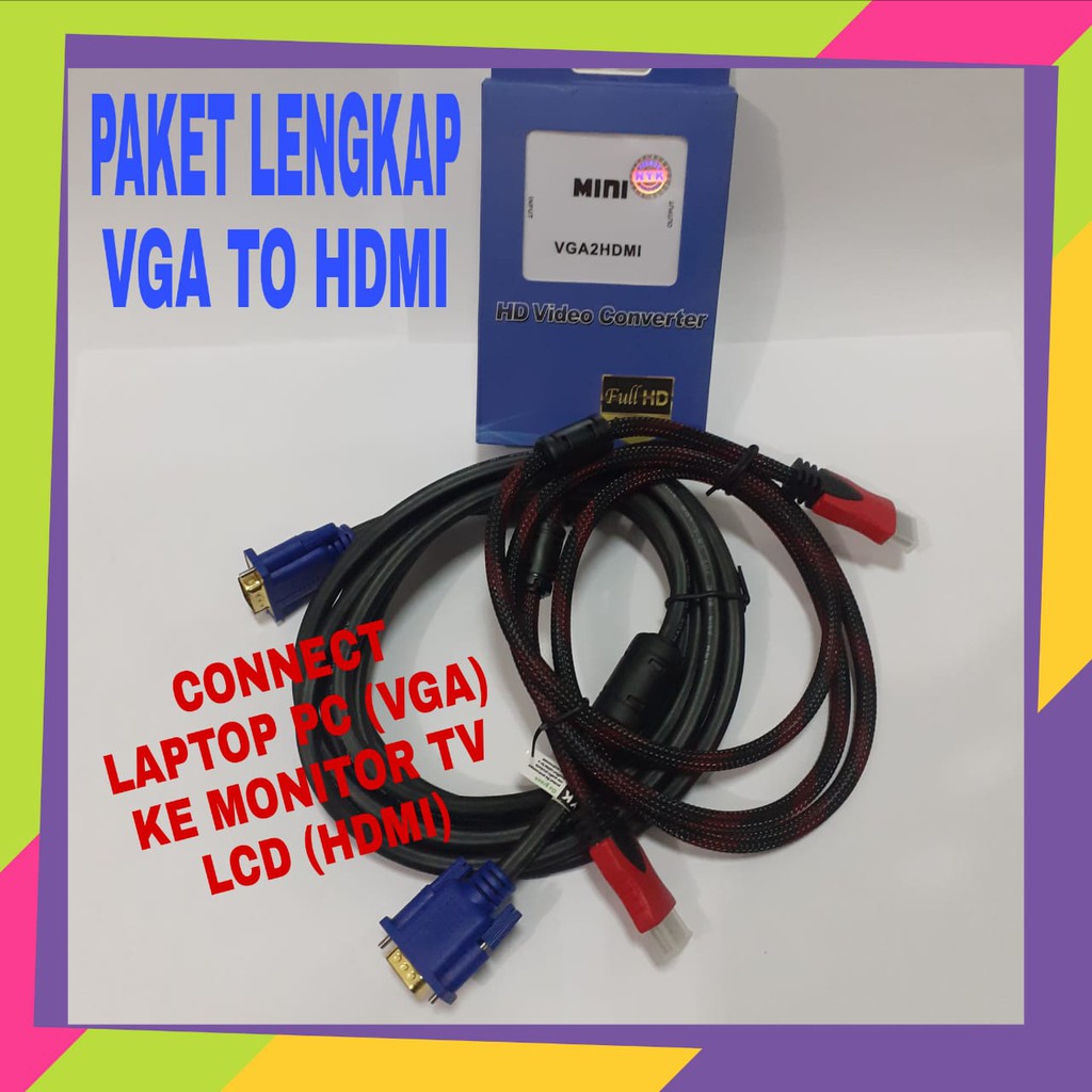 KABEL VGA TO HDMI LAPTOP TO MONITOR LCD / LED (Bagus dan Murah) VGA TO HDMI 1.5m