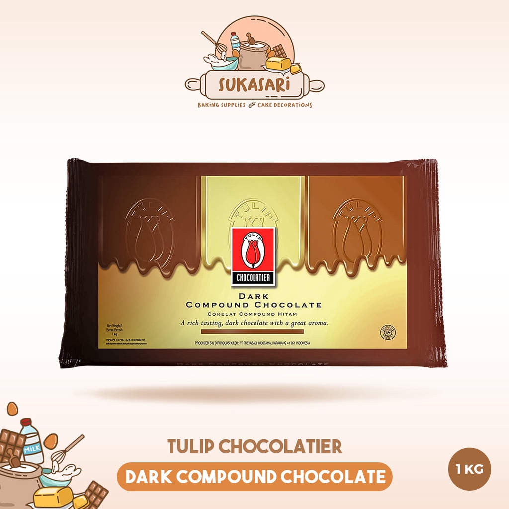 

Sukasari - Cokelat Batang Tulip Dark, White Chocolate Compound 1kg / DCC Blok / Cokelat Masak