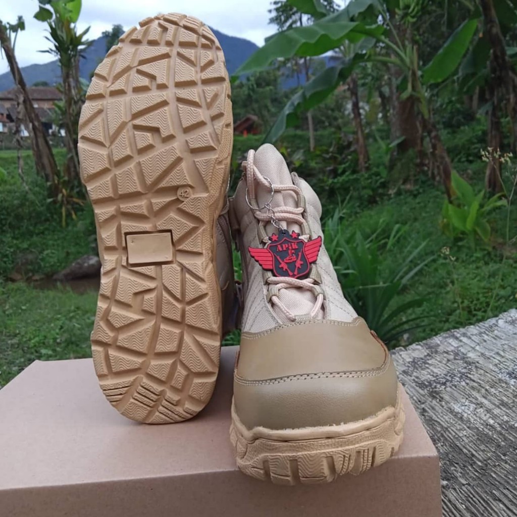 SEPATU PDL NINJA PENDEK WARNA CREAM GURUN BAHAN KULIT SAPI ASLI MERK APIK SEPATU PDL DINAS LAPANGAN PNS SATPOL PP KEMENHAN KEMENHUMKAM