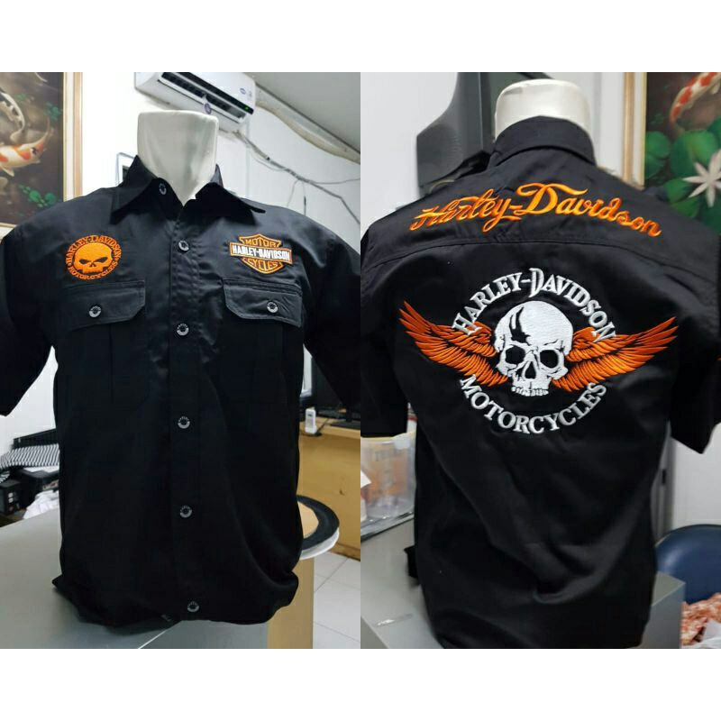 Kemeja Harley Davidson Motorcycles / Skull - Baju Bikers Otomotif - Original Branded - COD - Flash S