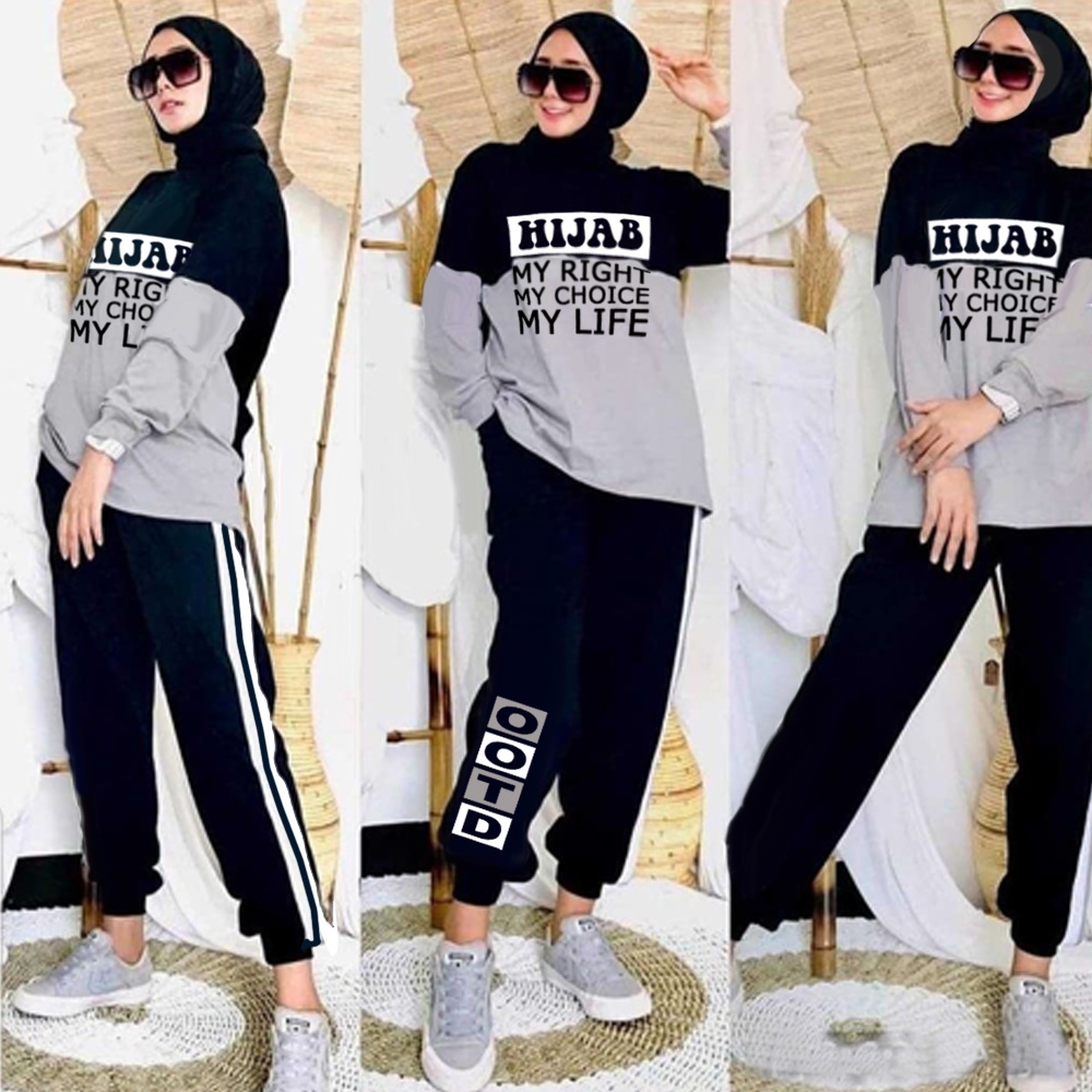 Baju Setelan Wanita Kekinian - One Set Wanita - Mayoutfit - Set Hibaba Setelan Olahraga - Lexoir-St Hibaba Hitam