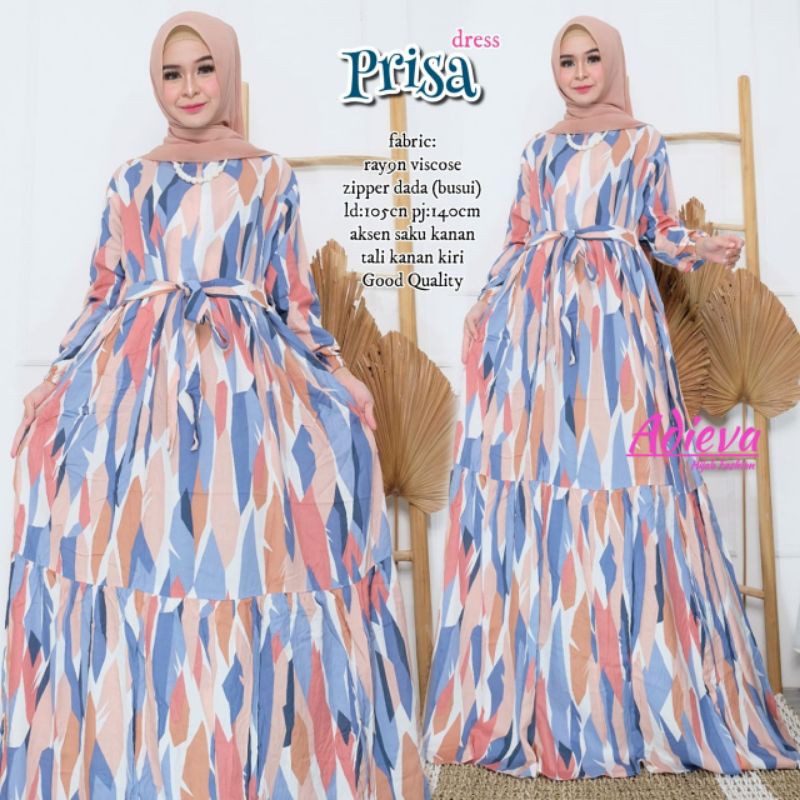 Gamis Motif Prisa Dress Original Adieva Mat Rayon Viscose