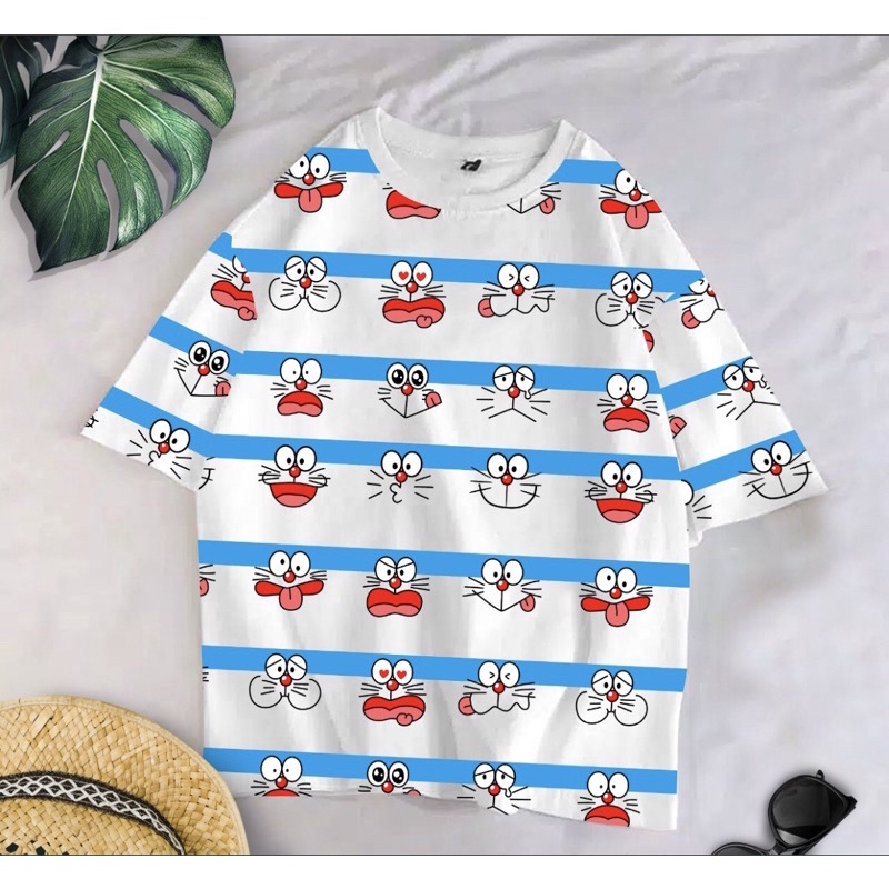 Baju kaos oversize xl tee tshirt cewe wanita dewasa remaja abg motif terbaru-Doraemon strip