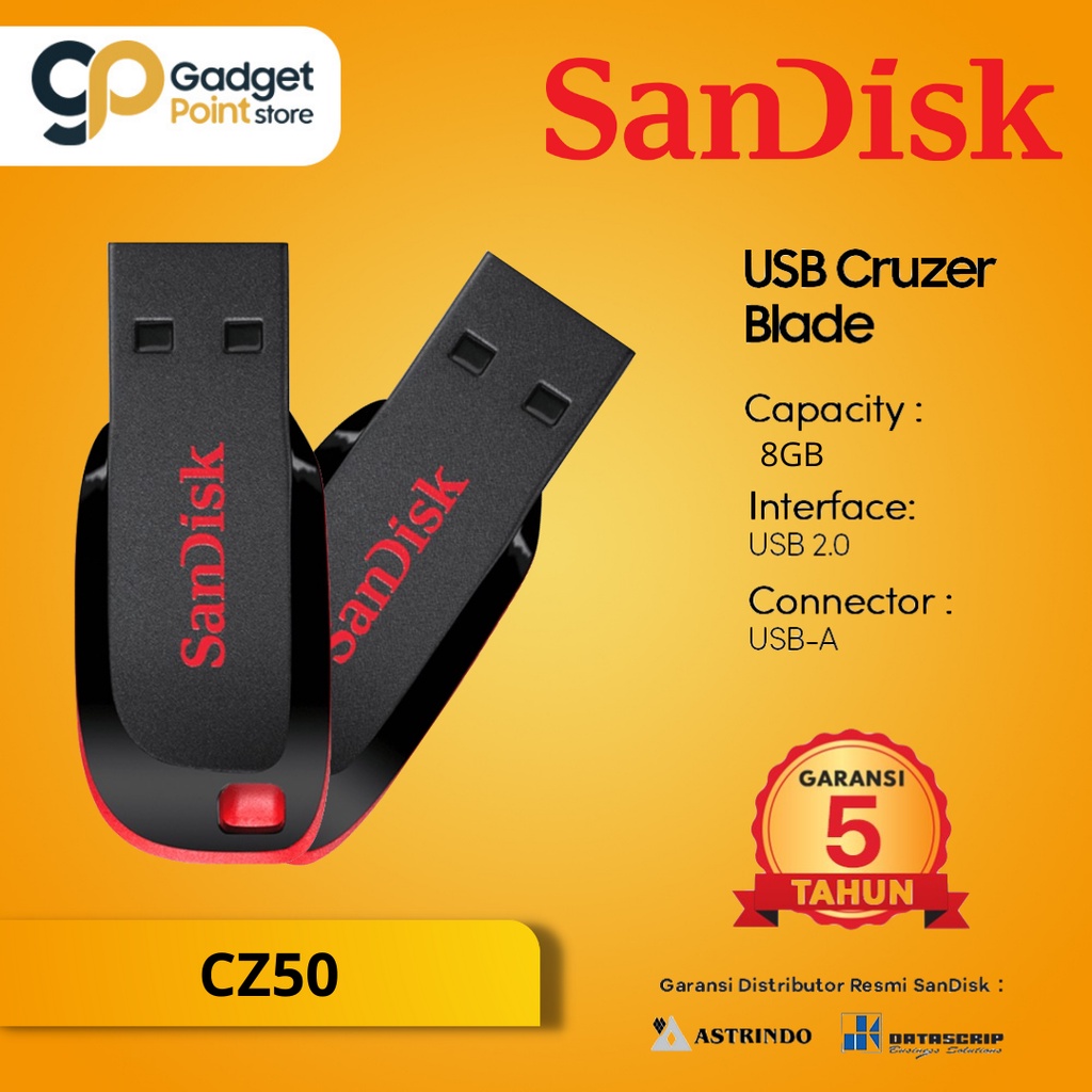 Flashdisk 8GB | Flashdrive Sandisk Cluzer Blade CZ50 8GB - Original Garansi 5 Tahun