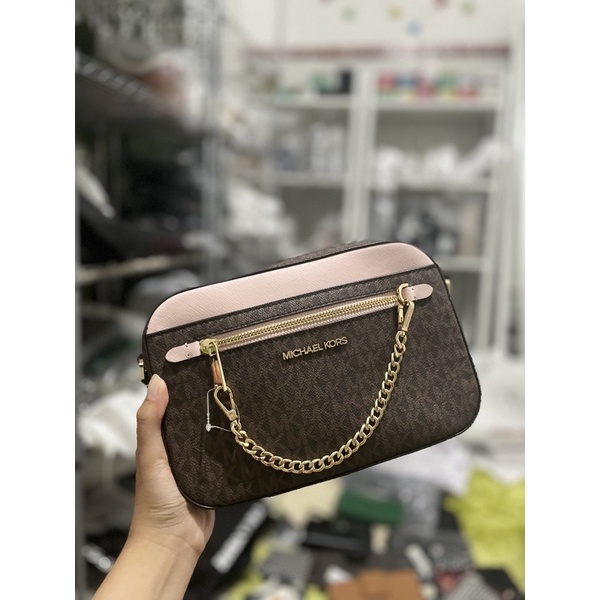 MK JET SET CHAIN CAMERA BAG SIGNATURE BROWN PINK