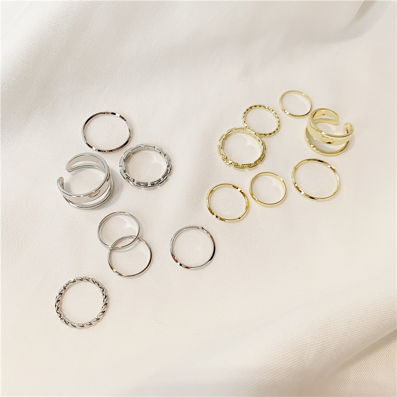 7pcs / Set Cincin Jari Model Terbuka Dapat Disesuaikan Warna Emas Gaya Korea Untuk Wanita