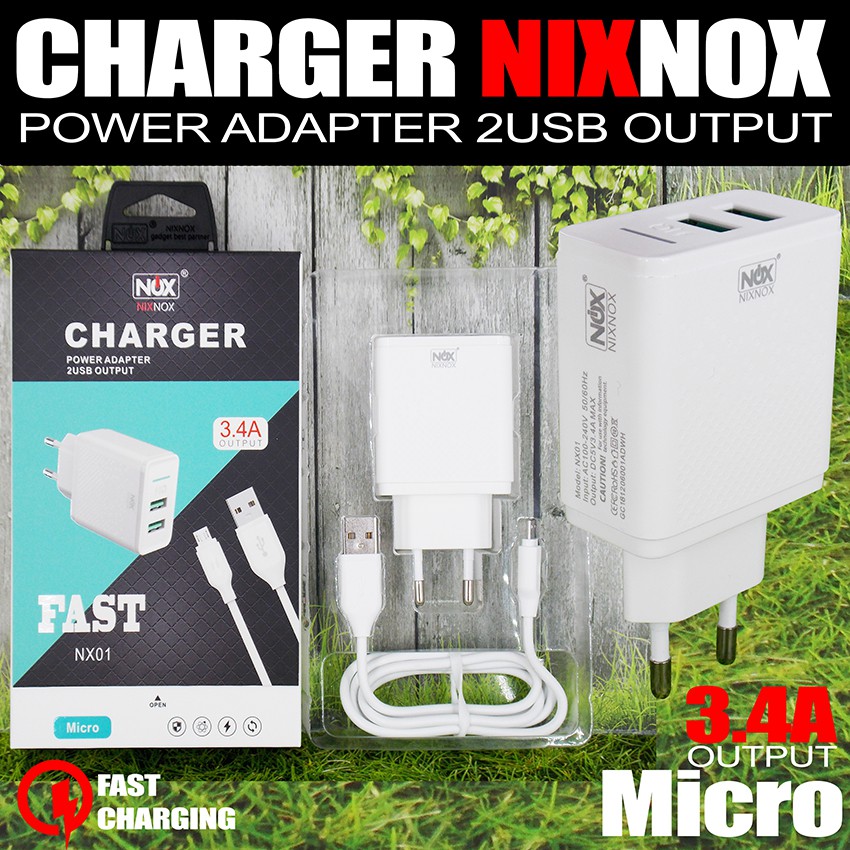 Travel Charger Nixnox Power Adapter 2USB Output Ori