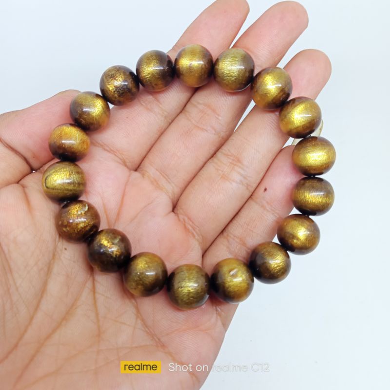 Gelang Tasbih Tali Arus Serat Kuning Emas
