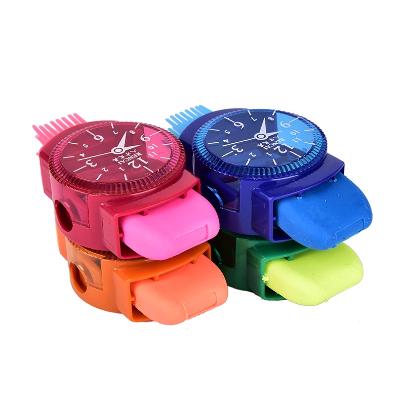 {LUCKID}Watches Sliced Pencil Sharpener With Erasers Brush for Office School Supplie