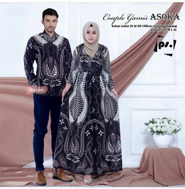 COUPLE BATIK GAMIS DAN KEMEJA LENGAN PANJANG ASOKA SARIMBIT KELUARGA JUMBO FASHION WANITA PRIA KATUN