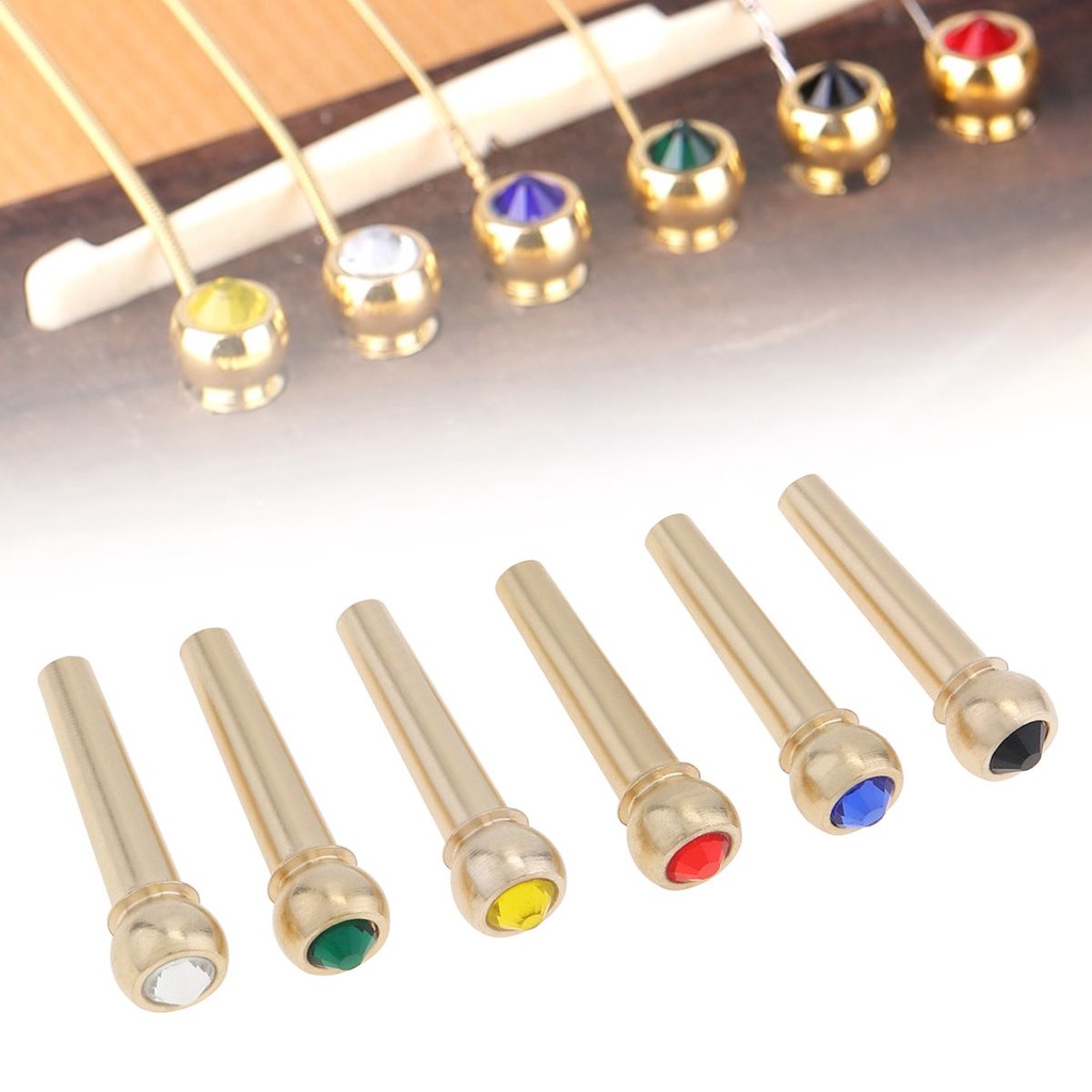 6pcs Bridge Pin Tembaga Murni Kepala Kristal Warna Warni Untuk Gitar Akustik Folk