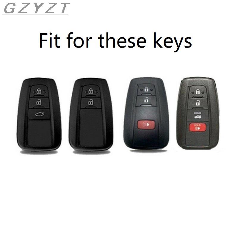 Case Kunci Mobil Bahan ABS Silikon Carbon Fiber Untuk Toyota Camry Corolla C-HR CHR Prado RAV4 Prius 2018 2019 2 / 3 / 4 Tombol