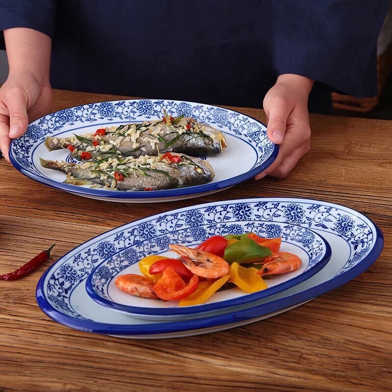 NV527 Piring Oval Antik / Piring Keramik / Piring Saji Oval / Piring Antik Ukuran Kecil