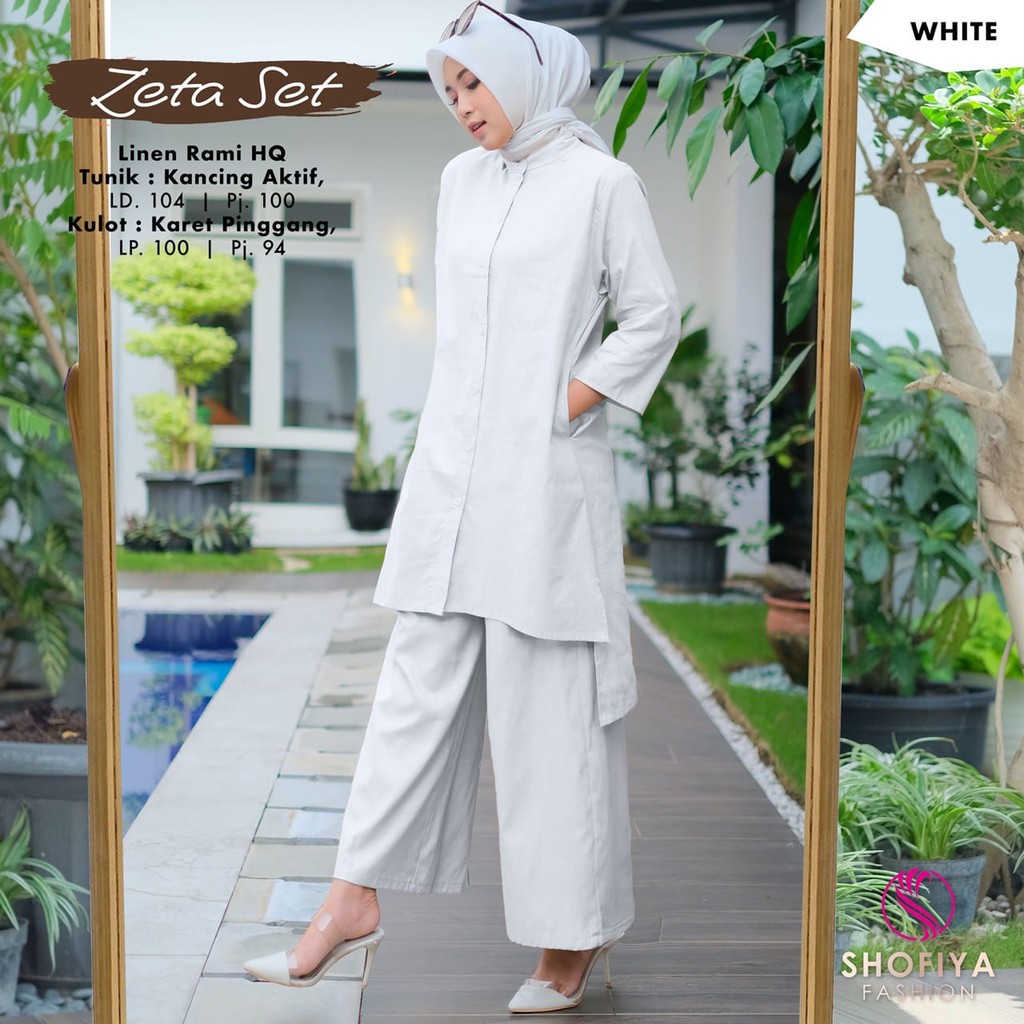 Zeta Tunik Set Pants Cotton Linen Rami Original Shofiya
