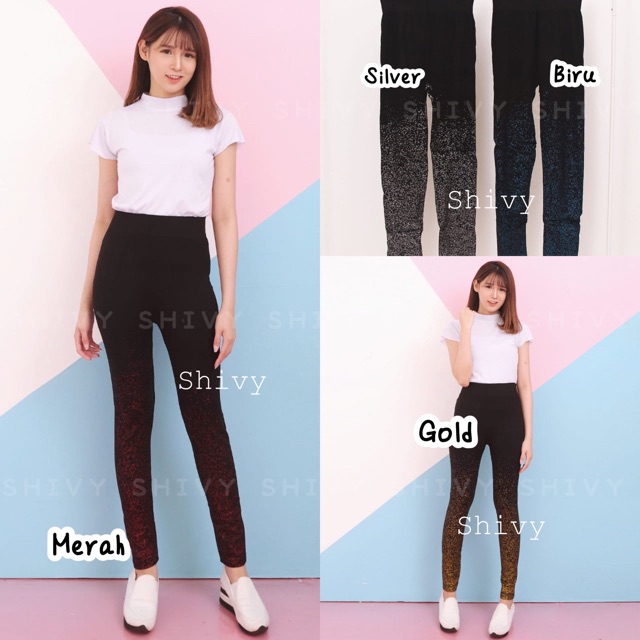 Legging Import Katun Print Gradasi Kilap Fashion Wanita