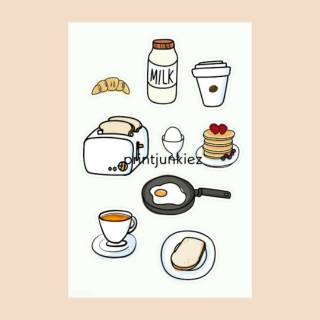 Aesthetic Sticker Set breakfast siap tempel 