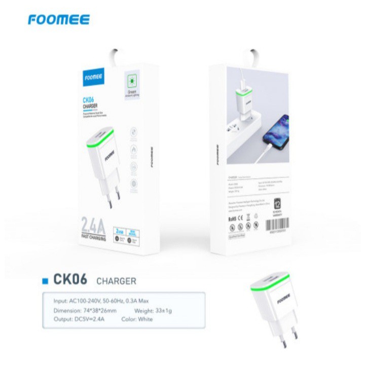 Charger FOOMEE FAST CHARGING 2,4. A micro USB CK06 with hello lamp