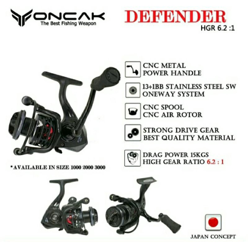 Reel oncak defender 1000SW power handle ratioo 6:2.1 Ball Bearing 13+1 oneway Drag 15kg + bonus tali