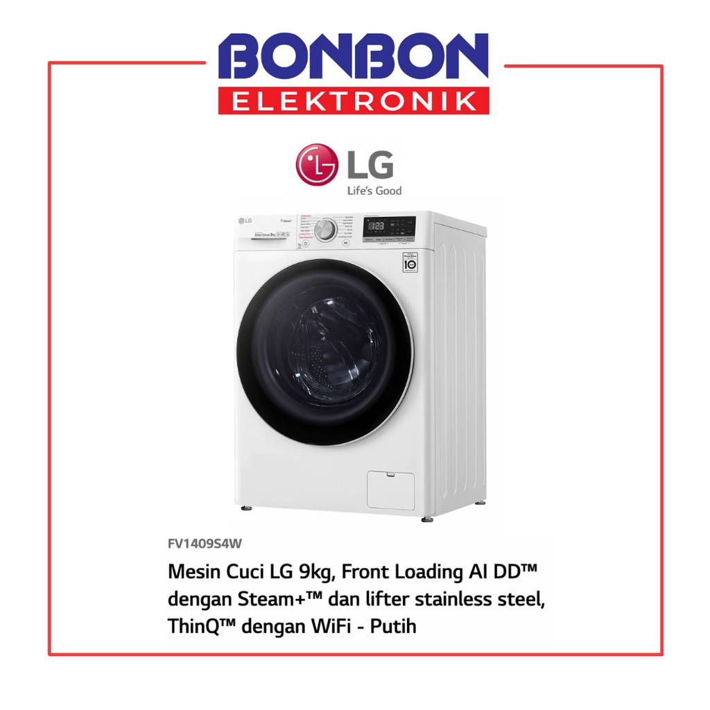 LG Mesin Cuci Front Loading 9KG FV1409S4W Inverter Smart ThinQ Wifi