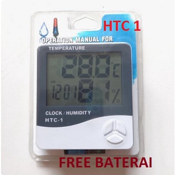 HTC-1 Hygrometer Termometer Ruangan Digital Jam Thermometer Indoor