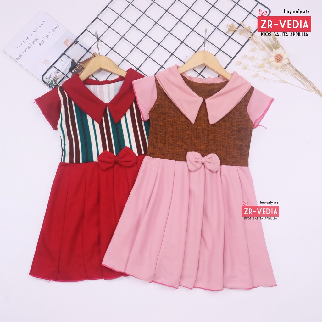 Dress Aqila uk 1-2 Tahun / Model Kerah Lengan Polos Batik Bunga Baju Anak Perempuan Cewek