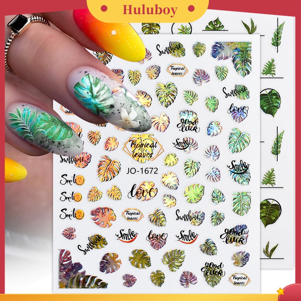 Huluboy Huluboy♡ Stiker Kuku Motif Bunga Sparkling Tahan Air Dengan Perekat Untuk Nail Art