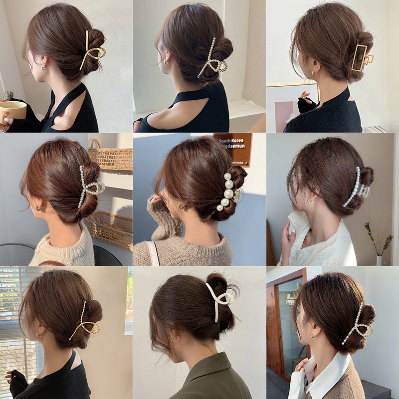 Jepit Rambut Bentuk Kupu-Kupu Aksen Mutiara Warna Emas Gaya Korea Untuk Wanita